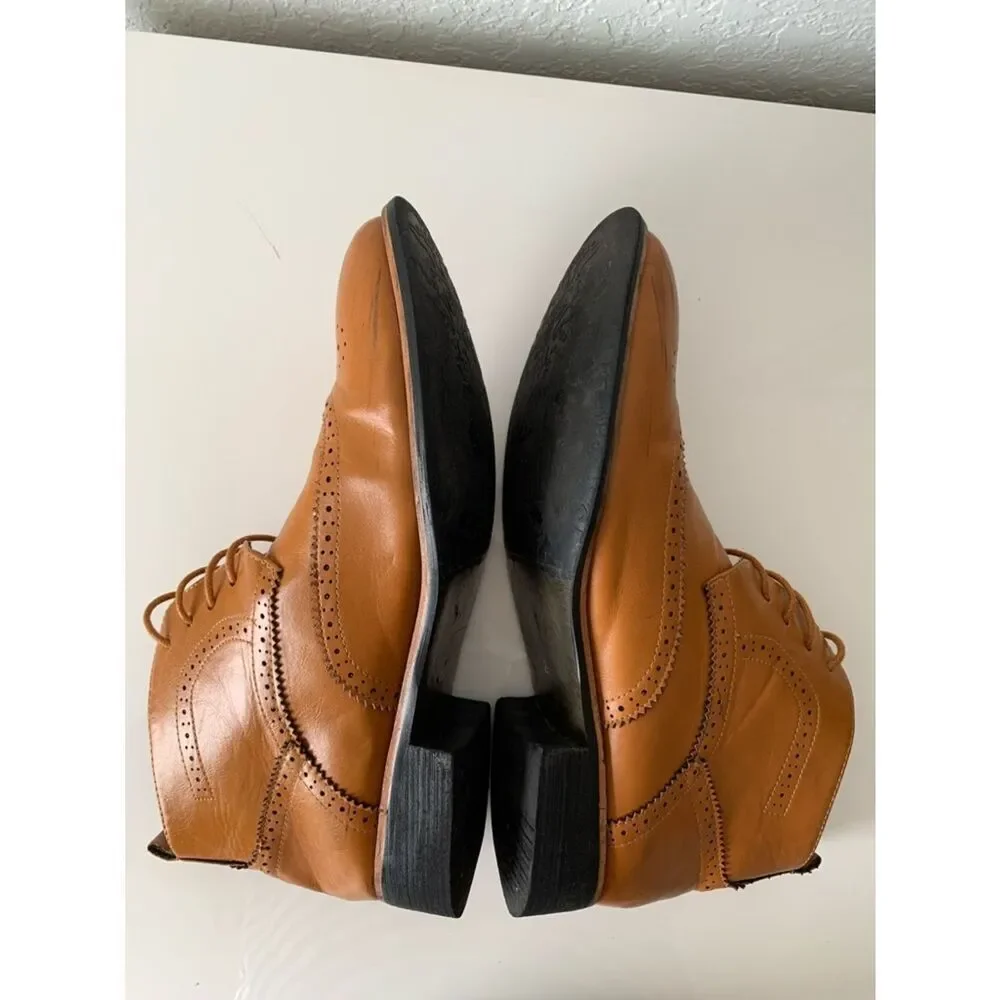 Men's Tan Leather Wingtip Lace-Up Boots Size 26,5/41/8